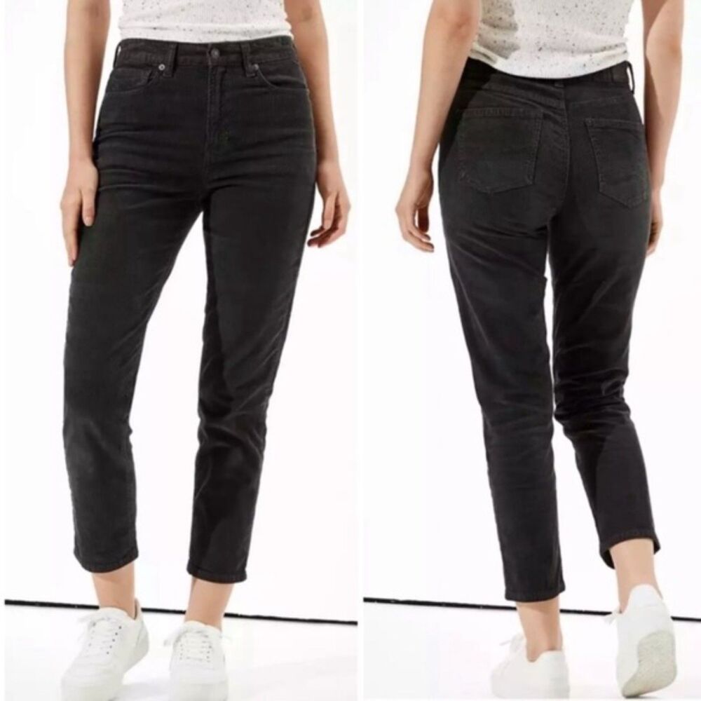 Gray American Eagle Corduroy High Rise Mom Straight Pants (NWT)